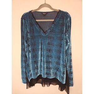Simply Vera Wang Blouse L Black Blue Velvet Burnout Whimsigoth dark femme fairy